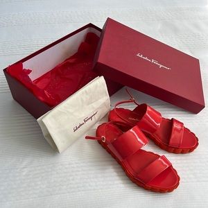 Salvatore Ferragamo Patent Leather Slingback Sandals - Size 7